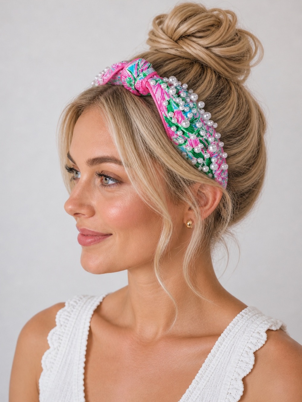 Lilly Pulitzer Knotted Pearl Headband, Wide Satin Headband, Coming in Hot